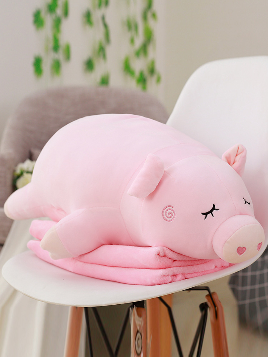 Подушка с пледом «Розовая свинка»