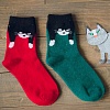 Носки шерстяные «Ленивый котик» зелёные